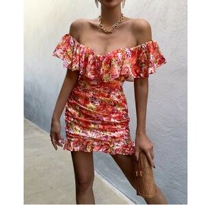 Runaway the label size 2 xs Azar Frill Dress Mini floral red off the‎ shoulder